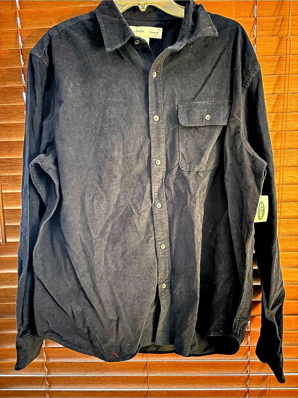 Old Navy Regular Fit Corduroy Shirt Men's Navy Casual Button Down L NWT